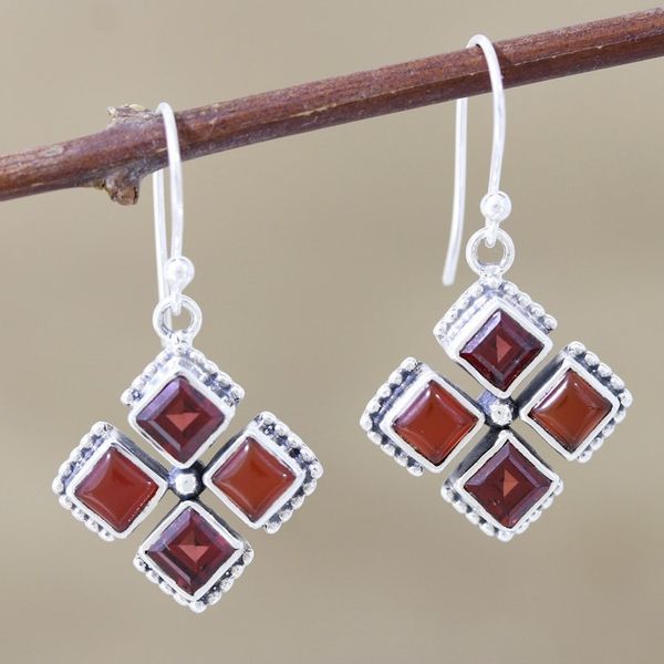 Alternate image for Dangle Earrings with Garnet and Carnelian Quadrangle