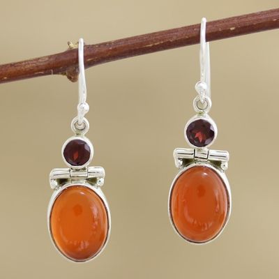 Alternate image for Hand Crafted Garnet and Carnelian Gemstone Dangle Earrings Charming Union