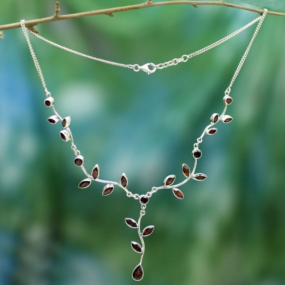 Fair Trade Women's Garnet and Sterling Silver Y Necklace  'Parwati's Passion'