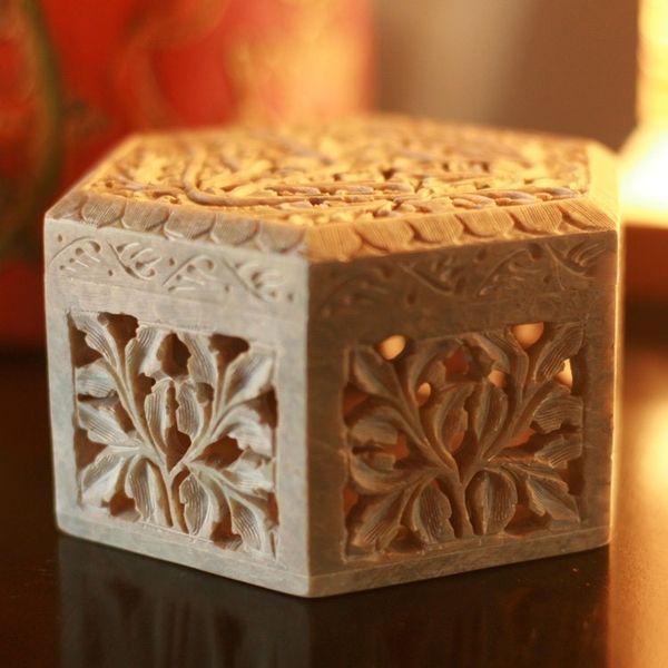 Alternate image for Handcrafted Jali Soapstone Jewelry Box White Jasmine