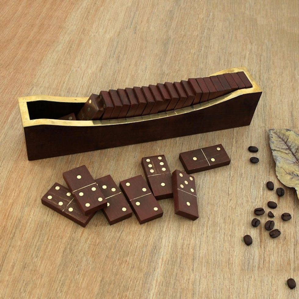 Beech Wood Classic Domino Set with Mango Wood Holder 'Classic Entertainment'