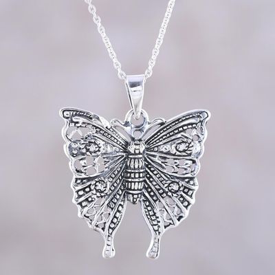 Alternate image for Butterfly Sterling Silver Pendant Necklace from India Dazzling Butterfly