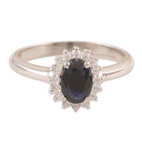 Alternate image for Hand Crafted Rhodium-Plated Blue Sapphire Cocktail Ring Crown of Destiny