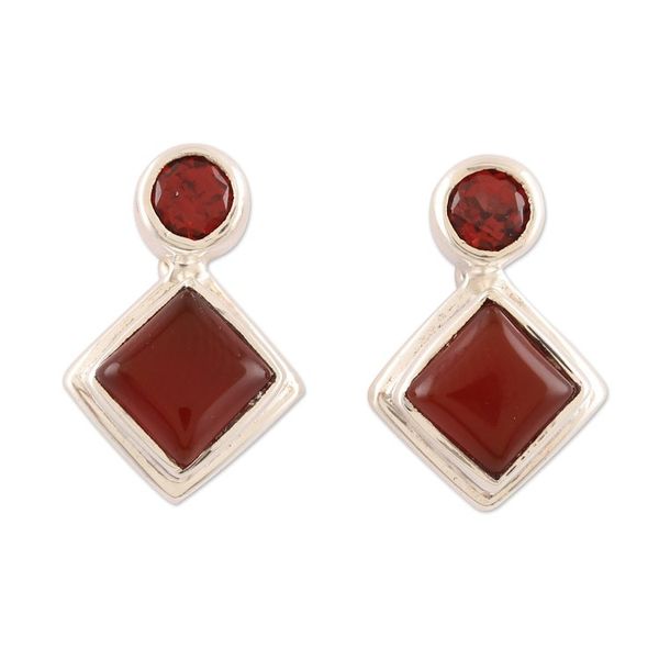 Alternate image for Carnelian and Garnet Sterling Silver Drop Earrings Harmony in Red