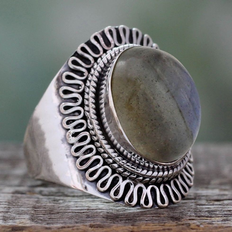 Artisan Made Labradorite and Sterling Cocktail RIng 'Regal Infinity'