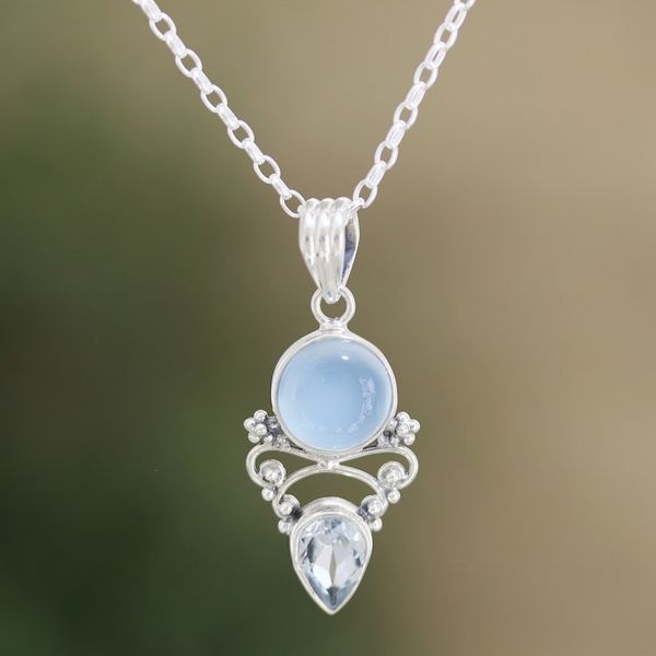 Alternate image for Indian Chalcedony and Blue Topaz Pendant Necklace Glacial