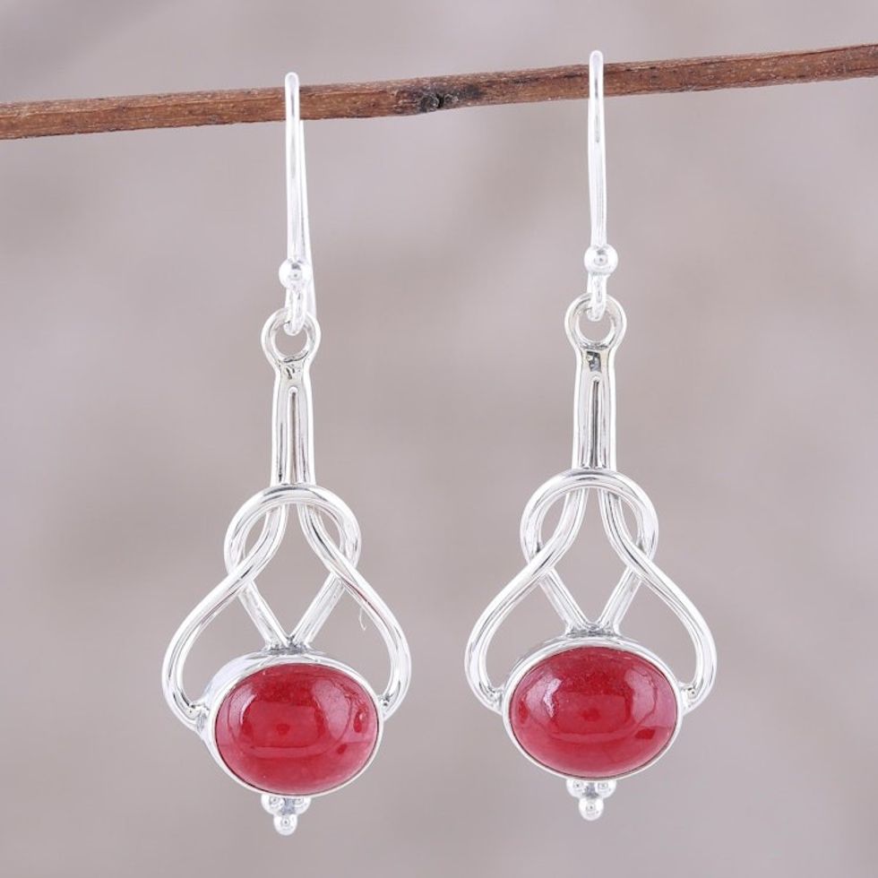 Red Jasper and Sterling Silver Dangle Earrings from India 'Gleaming Path'