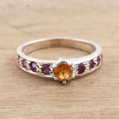 Alternate image for Indian Citrine and Ruby Solitaire Ring Shimmering Union in Yellow