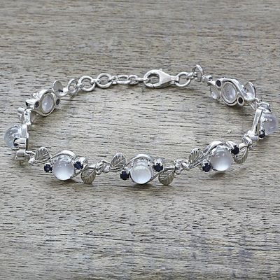 Alternate image for Sterling Silver Moonstone Sapphire Link Bracelet India Moon Blue