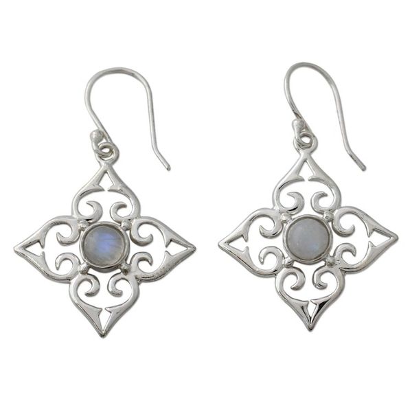 Alternate image for Sterling Silver Fair Trade Earrings with Rainbow Moonstone Four Seasons