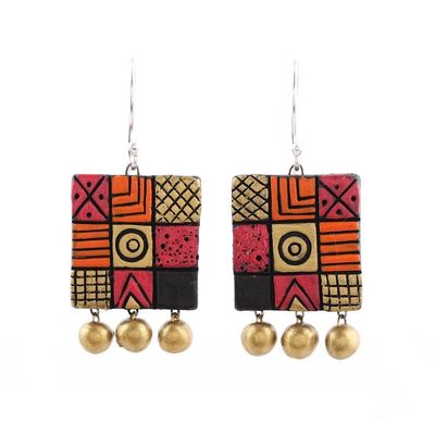 Alternate image for Hand-Painted Square Ceramic Chandelier Earrings from India Creative Fusion