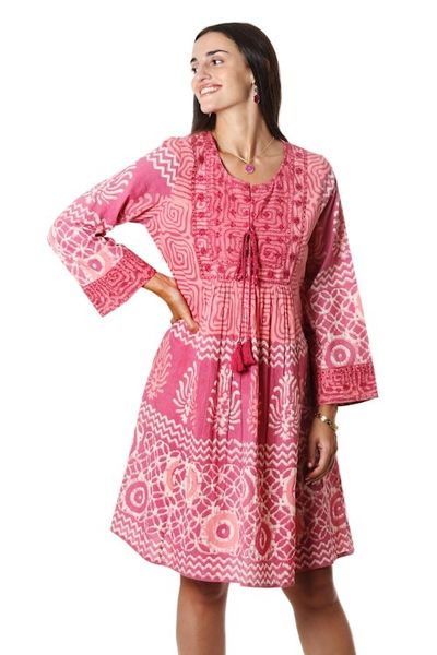 Alternate image for Embroidered Cotton A-Line Dress from India Petal Pink