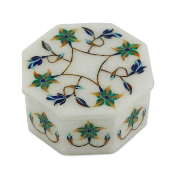 Alternate image for Fair Trade Marble Inlay Jewelry Box Green Lily Garland