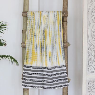 Alternate image for Yellow and Black Batik-Dyed Cotton Scarf from India Busy Bumblebees