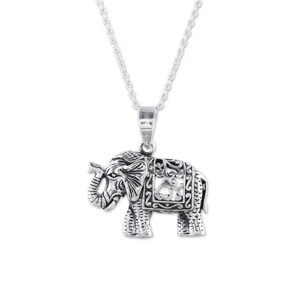 Alternate image for Handcrafted Sterling Silver Regal Elephant Pendant Necklace Graceful Elephant