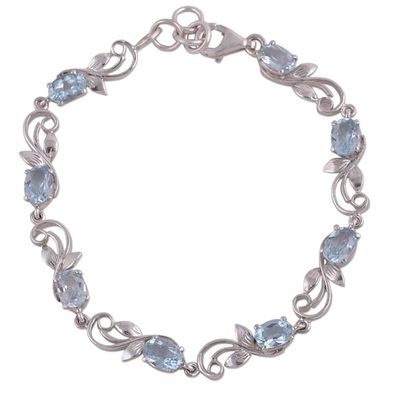 Alternate image for Blue Topaz Rhodium Plated Sterling Silver Link Bracelet Blue Shimmer