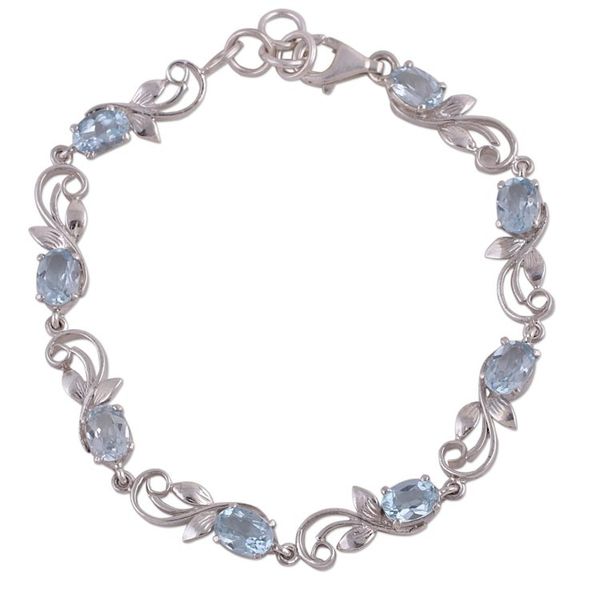 Alternate image for Blue Topaz Rhodium Plated Sterling Silver Link Bracelet Blue Shimmer