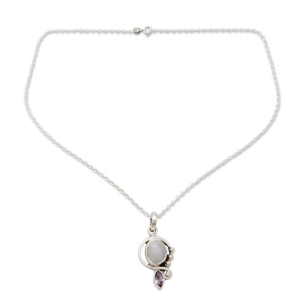 Alternate image for Rainbow Moonstone Handcrafted Amethyst Silver Necklace Yours Forever
