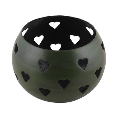Alternate image for Heart-Themed Iron Tealight Holder in a Moss Green Hue Moss Green Love