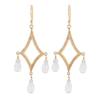Alternate image for Crystal Quartz 22k Gold Plated Sterling Silver Earrings Cascading Drops