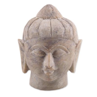 Alternate image for Natural Soapstone Buddha Head Sculpture from India Calming Buddha