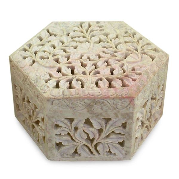 Alternate image for Handcrafted Jali Soapstone Jewelry Box White Jasmine