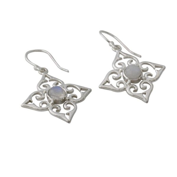 Alternate image for Sterling Silver Fair Trade Earrings with Rainbow Moonstone Four Seasons