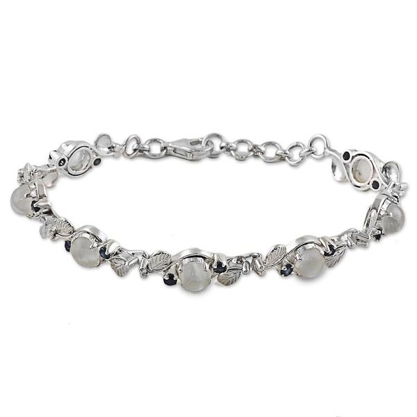 Alternate image for Sterling Silver Moonstone Sapphire Link Bracelet India Moon Blue