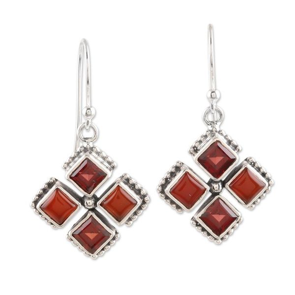 Alternate image for Dangle Earrings with Garnet and Carnelian Quadrangle