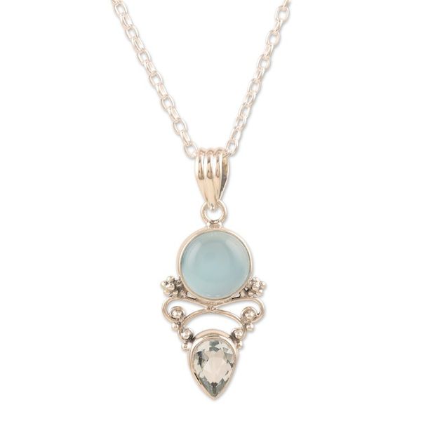 Alternate image for Indian Chalcedony and Blue Topaz Pendant Necklace Glacial