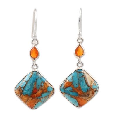 Alternate image for Carnelian and Composite Turquoise Sterling Silver Earrings Colorful Kites