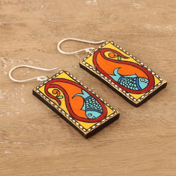 Alternate image for Painted Paisley Ceramic Dangle Earrings with Fish Motifs Paisley Fish