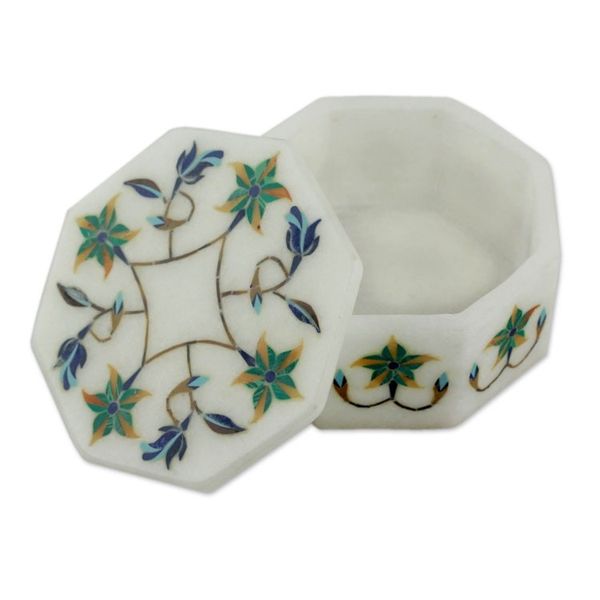 Alternate image for Fair Trade Marble Inlay Jewelry Box Green Lily Garland
