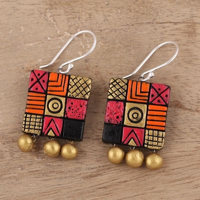 Alternate image for Hand-Painted Square Ceramic Chandelier Earrings from India Creative Fusion