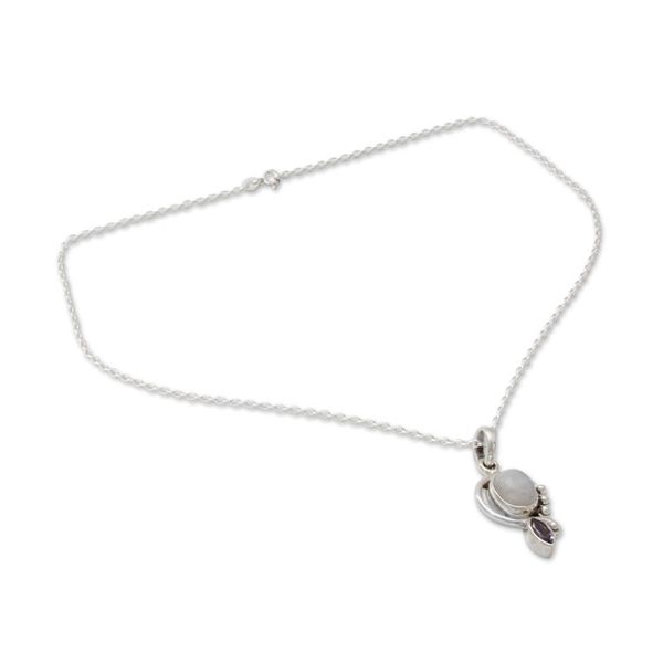 Alternate image for Rainbow Moonstone Handcrafted Amethyst Silver Necklace Yours Forever