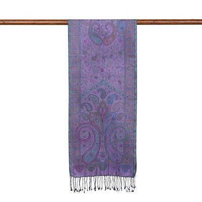 Alternate image for Traditional Paisley Silk Scarf in Blue and Purple Hues Azure Eden