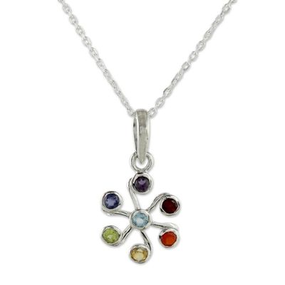 Alternate image for Multi Gemstone Sterling Silver Necklace Chakra Jewelry Harmony Within