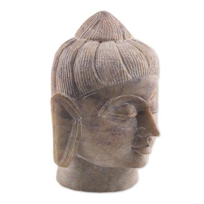 Alternate image for Natural Soapstone Buddha Head Sculpture from India Calming Buddha
