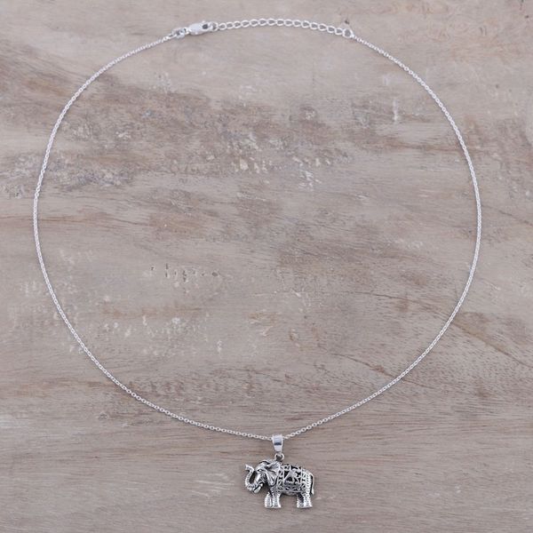 Alternate image for Handcrafted Sterling Silver Regal Elephant Pendant Necklace Graceful Elephant