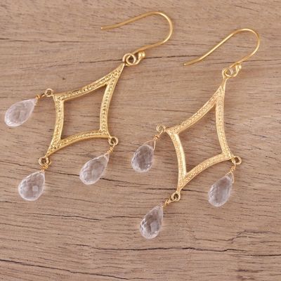 Alternate image for Crystal Quartz 22k Gold Plated Sterling Silver Earrings Cascading Drops