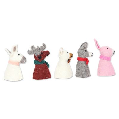 Alternate image for 5 Wool Felt Farm Animal Bottle Toppers Handmade in India Barnyard Holiday