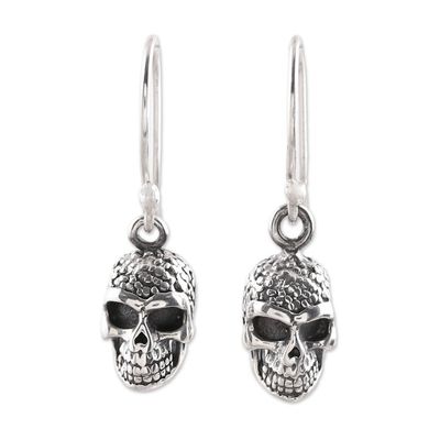 Alternate image for Sterling Silver Skull Dangle Earrings from India Grinning Skulls