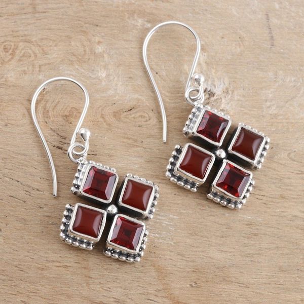 Alternate image for Dangle Earrings with Garnet and Carnelian Quadrangle