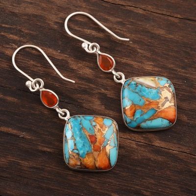 Alternate image for Carnelian and Composite Turquoise Sterling Silver Earrings Colorful Kites