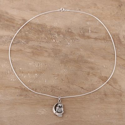 Alternate image for Sterling Silver Crescent Owl Pendant Necklace Crescent Moon Owl