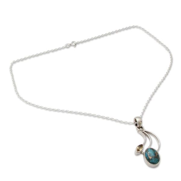 Alternate image for Citrine Silver Necklace with Composite Turquoise Modern Mystique