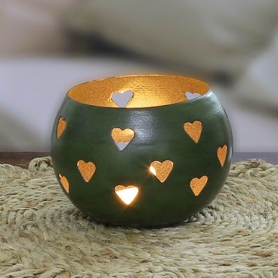Alternate image for Heart-Themed Iron Tealight Holder in a Moss Green Hue Moss Green Love