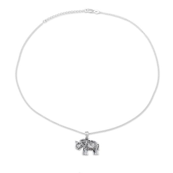 Alternate image for Handcrafted Sterling Silver Regal Elephant Pendant Necklace Graceful Elephant
