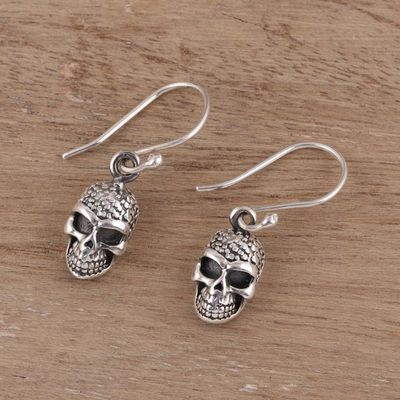 Alternate image for Sterling Silver Skull Dangle Earrings from India Grinning Skulls