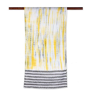 Alternate image for Yellow and Black Batik-Dyed Cotton Scarf from India Busy Bumblebees